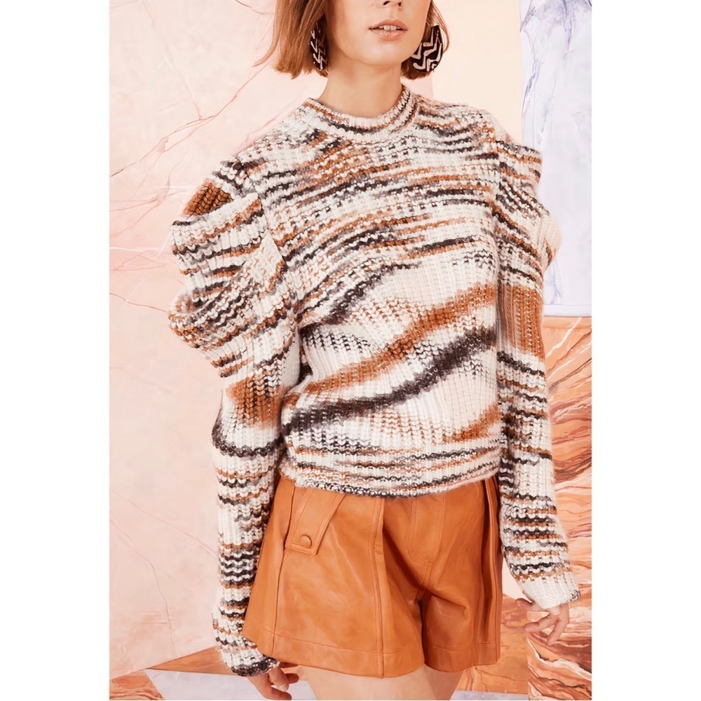Ulla Johson Puff-Sleeve Cream Alpaca-Blend Daphne Cable-Knit Pullover Sweater